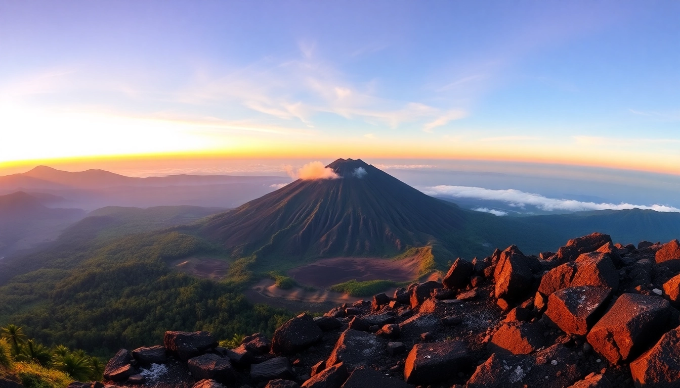 Climb Mount Rinjani's stunning volcanic terrain with breathtaking views of the active crater and lush green surroundings.