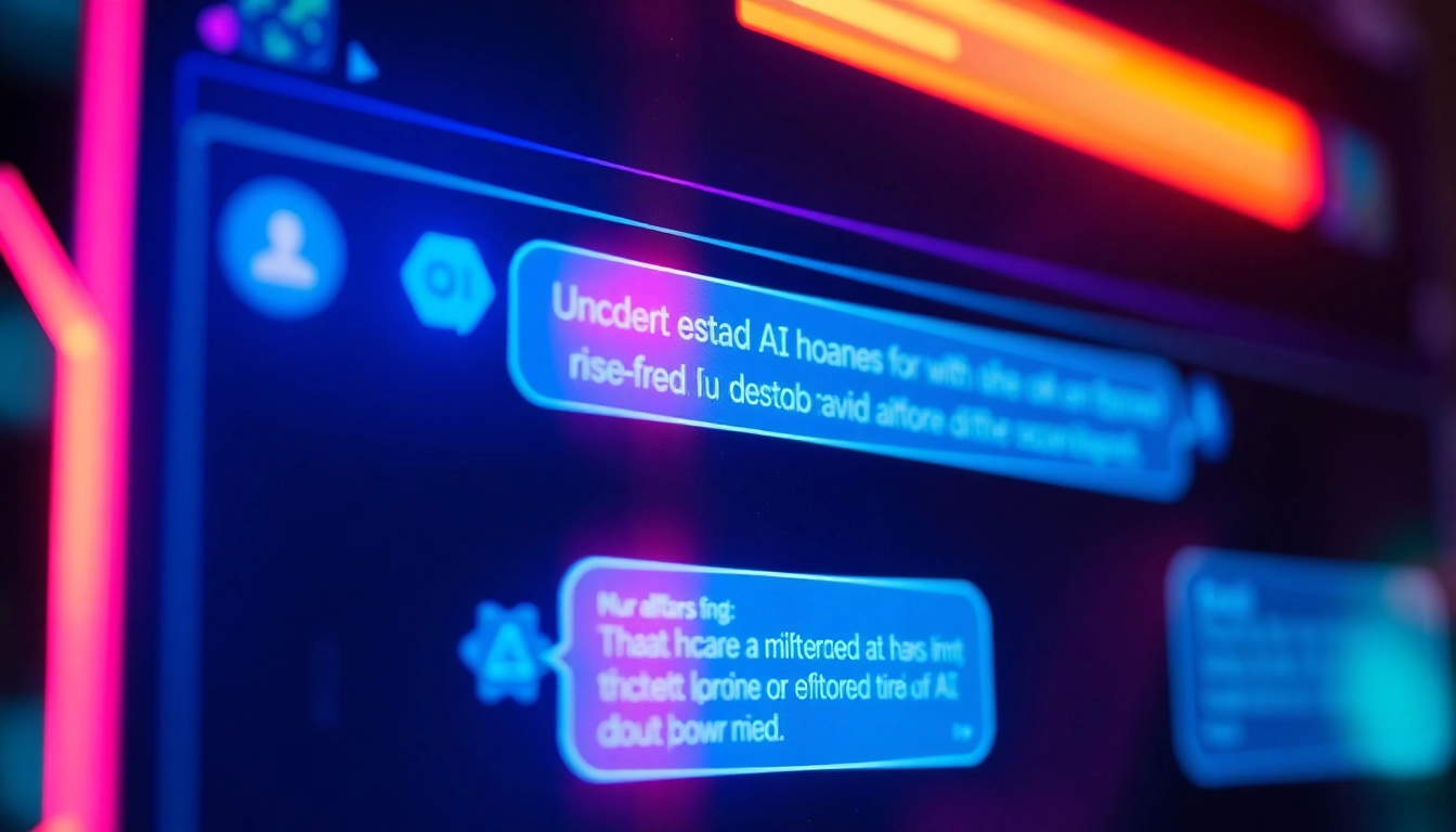 Engaging scene showing a person interacting with an nsfw ai chat interface featuring vivid neon visuals and realistic AI dialogue, highlighting unfiltered AI conversations.